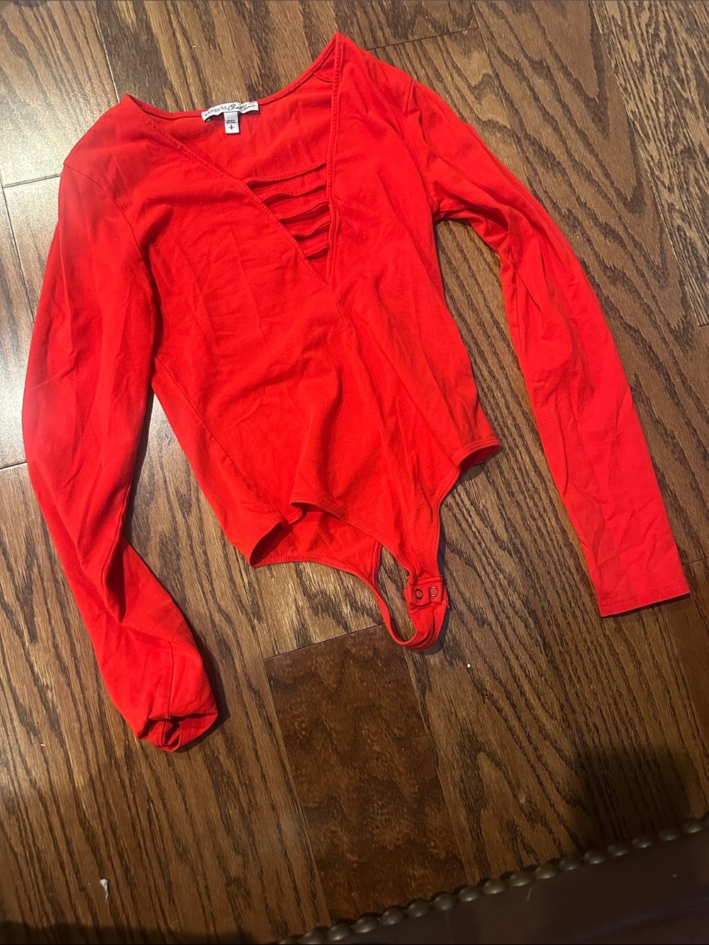 Red Long-Sleeve Strappy Bodysuit - express